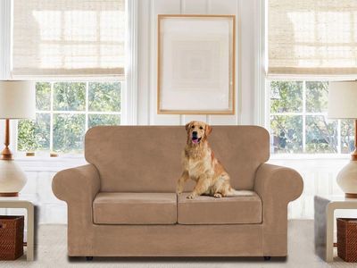 WEERRW Velvet Couch Covers for 2 Cushion Couch Sofa - High Stretch Luxury Velvet Plush 3 Pieces Sofa Slipcovers