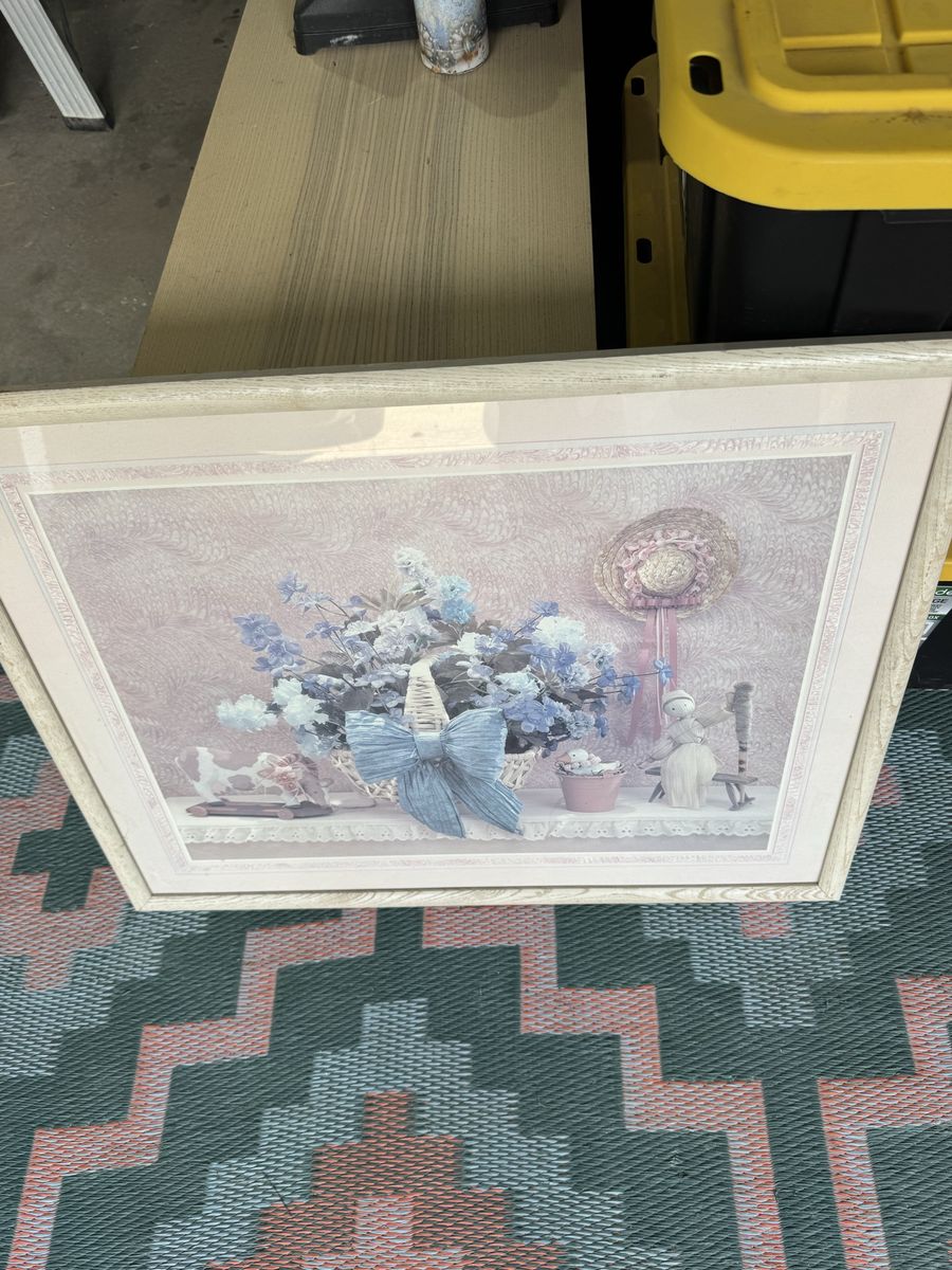 Framed Print with Floral Arrangement and Country Decor