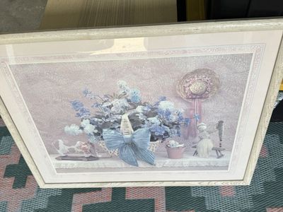 Framed Print with Floral Arrangement and Country Decor