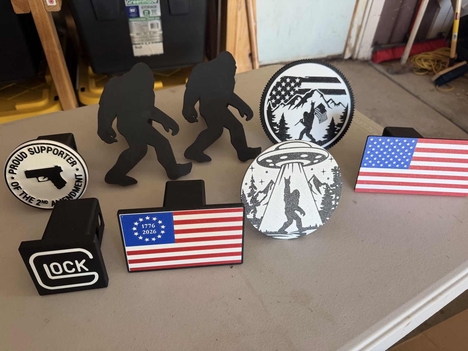 Hitch Covers - Bigfoot, American Flag, Glock Designs