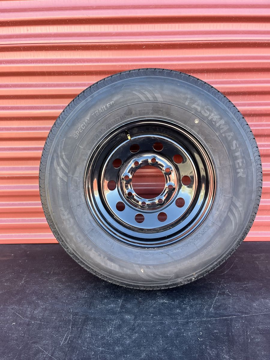 New Taskmaster ST 235/80 R 16 Trailer Tire Mounted on New Black Mod Wheel Standard 8 Lug Pattern Brand New Never Used