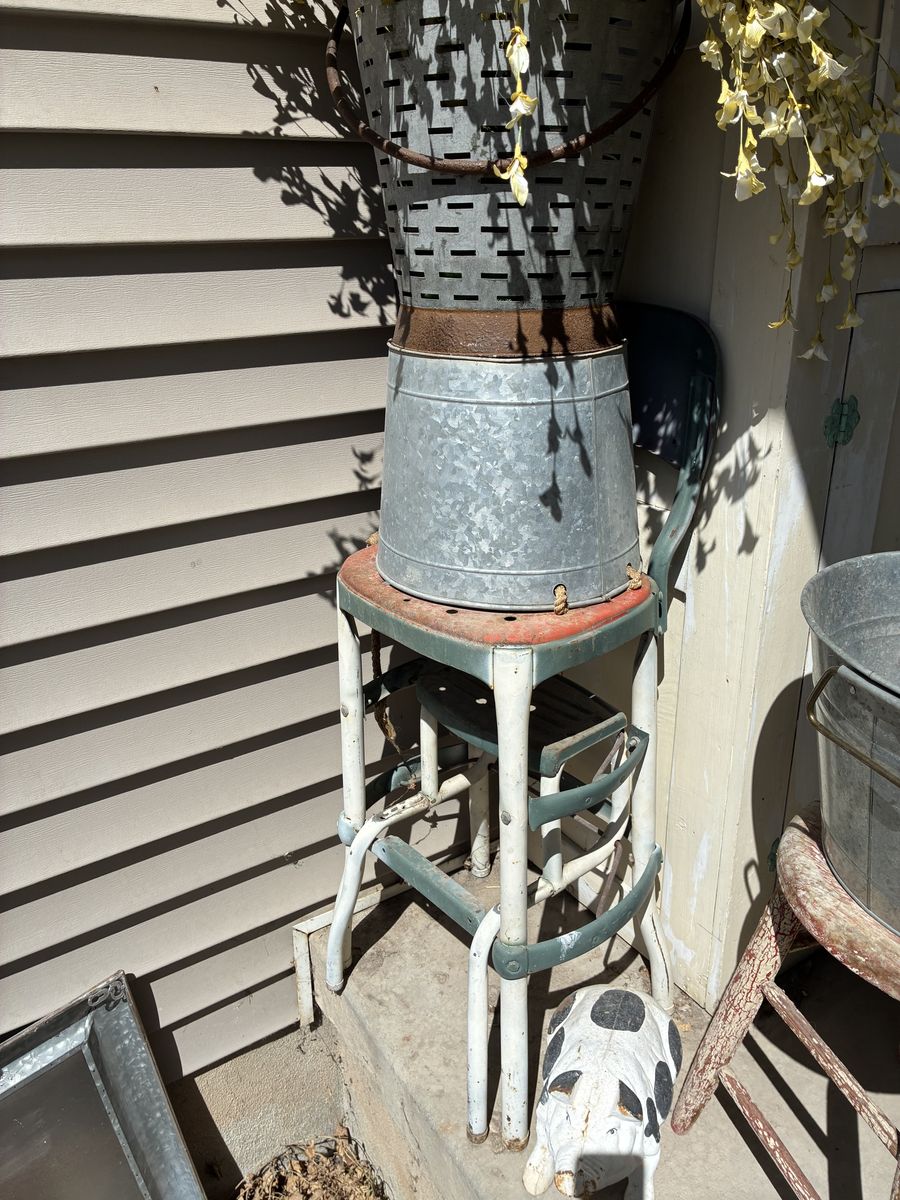 Vintage kitchen stool frame for use as porch decor/plant stand