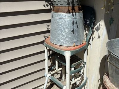 Vintage kitchen stool frame for use as porch decor/plant stand
