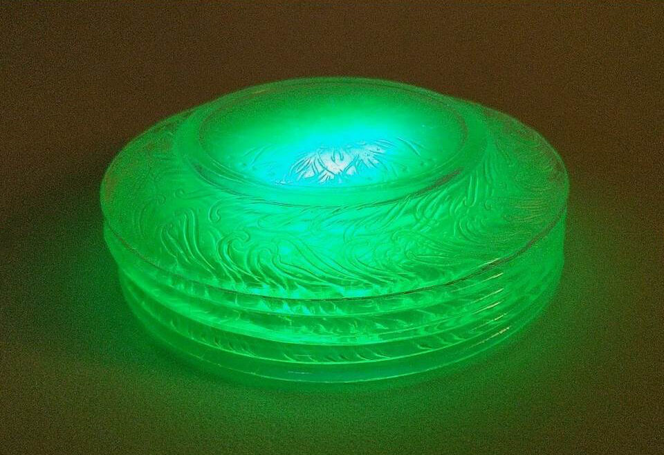 vintage green glass 6" dessert plates (6 piece)