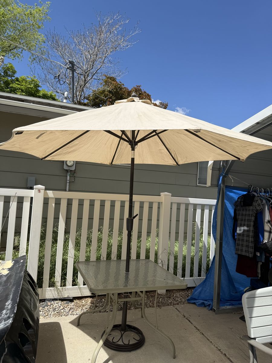 Patio table and umbrella