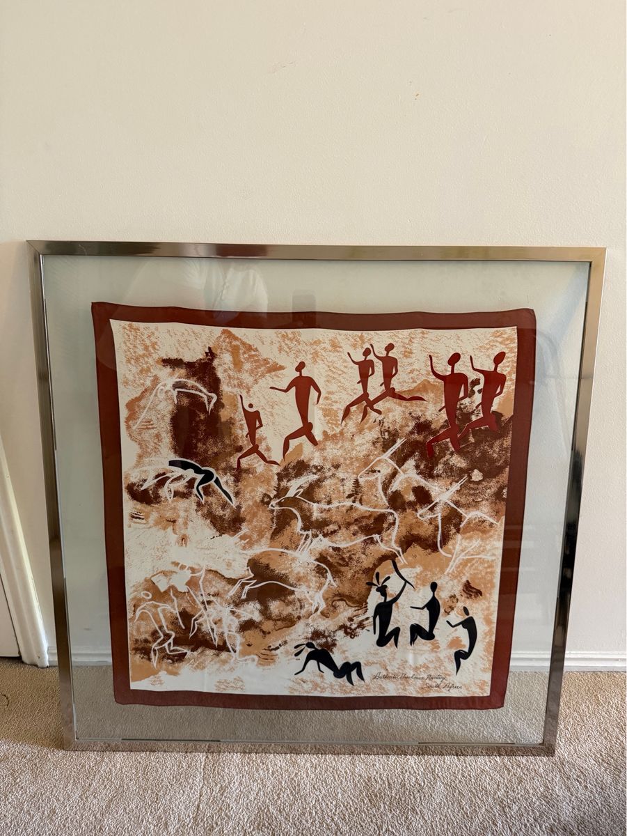 Vintage Bushman Painting Framed Artwork - South Africa Primitive Art