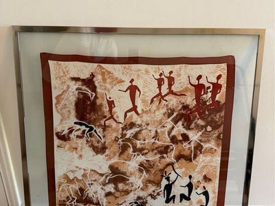 Vintage Bushman Painting Framed Artwork - South Africa Primitive Art
