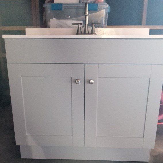Light Gray Bathroom Vanity with Sink & Faucet -