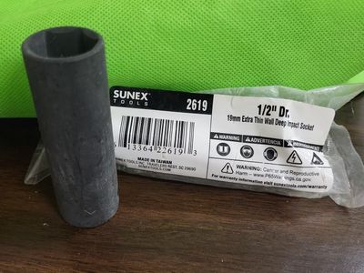 Sunex Tools 2619 19mm Extra Thin Wall Deep Impact Socket 1/2" Drive CR-MO