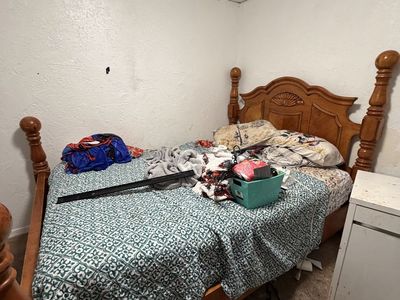 Bed frame and makeup table free black dresser