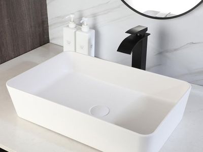 22" White Stone Resin Vessel Bathroom Sink with Pop-Up Drain