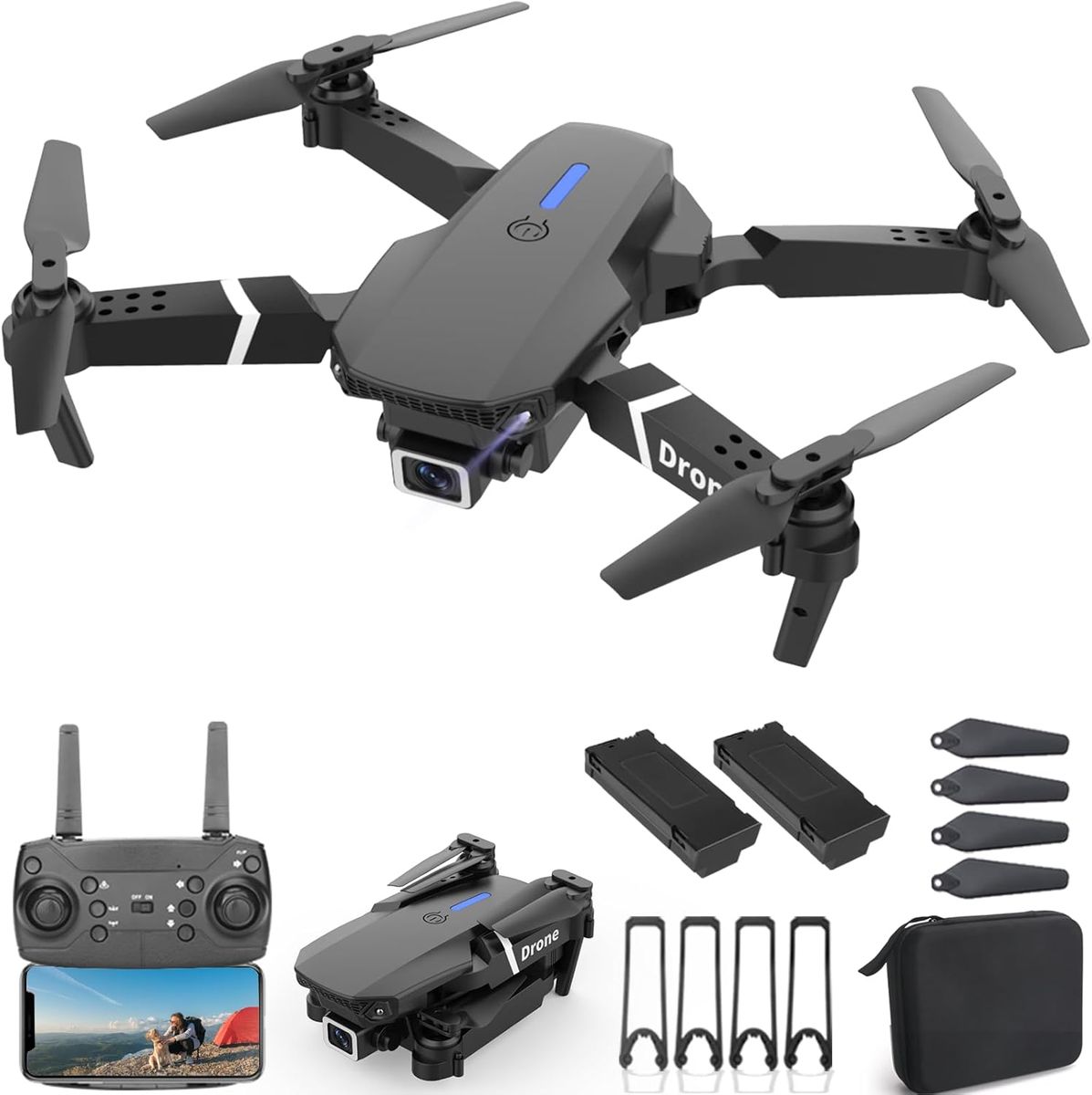 NEW Drone With 1080P Camera, Foldable RC Quadcopter, Toy Drones Gifts, FPV Drone Video, 2 Batteries, etc