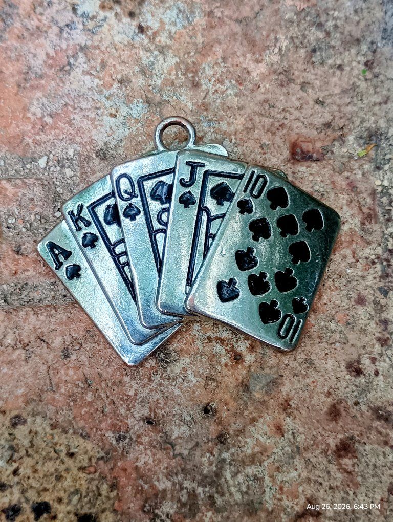 Royal Flush Spades Playing Cards Metal Pendant Charm