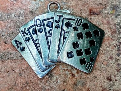 Royal Flush Spades Playing Cards Metal Pendant Charm