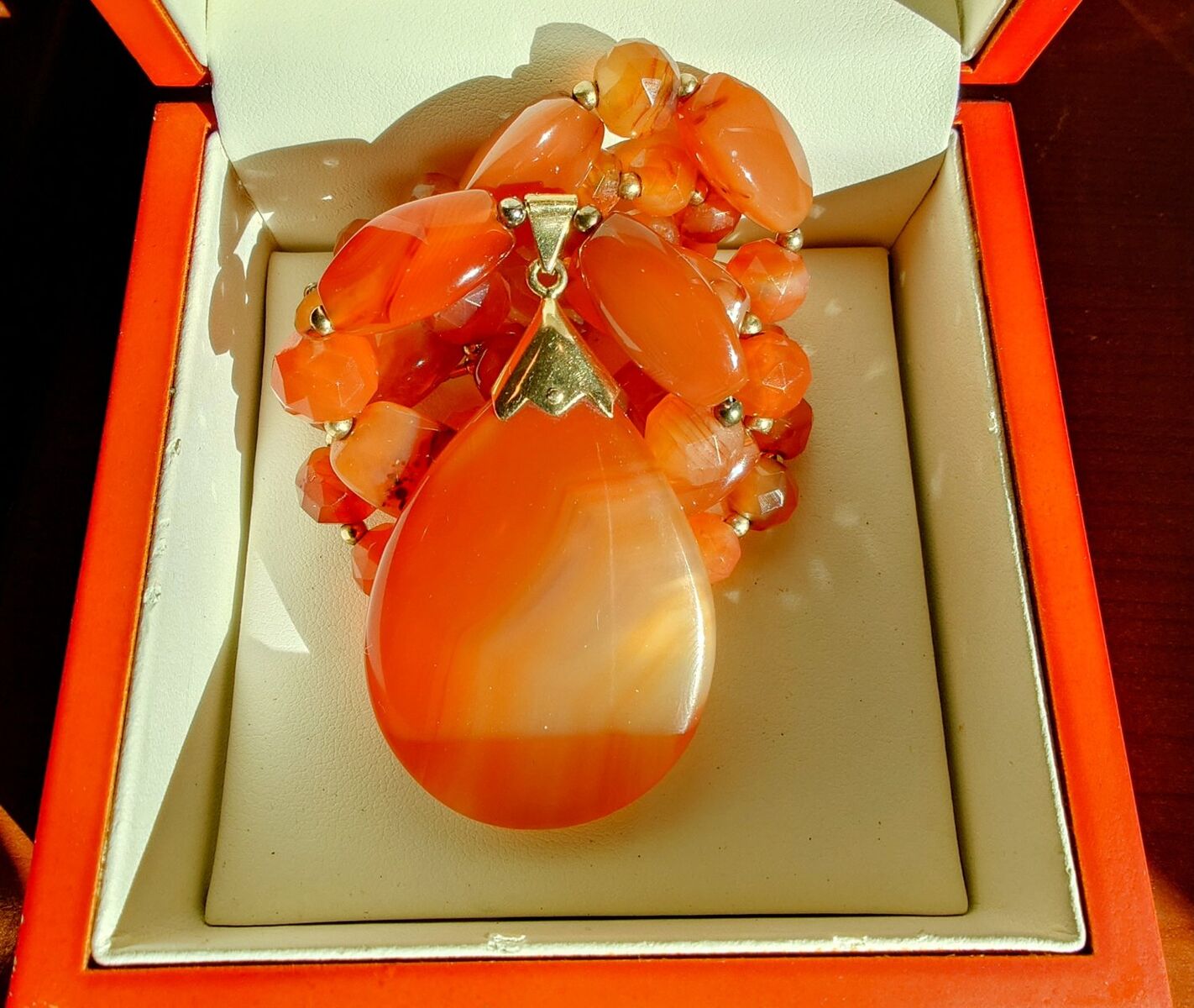 Vintage Carnelian Agate Stone Necklace