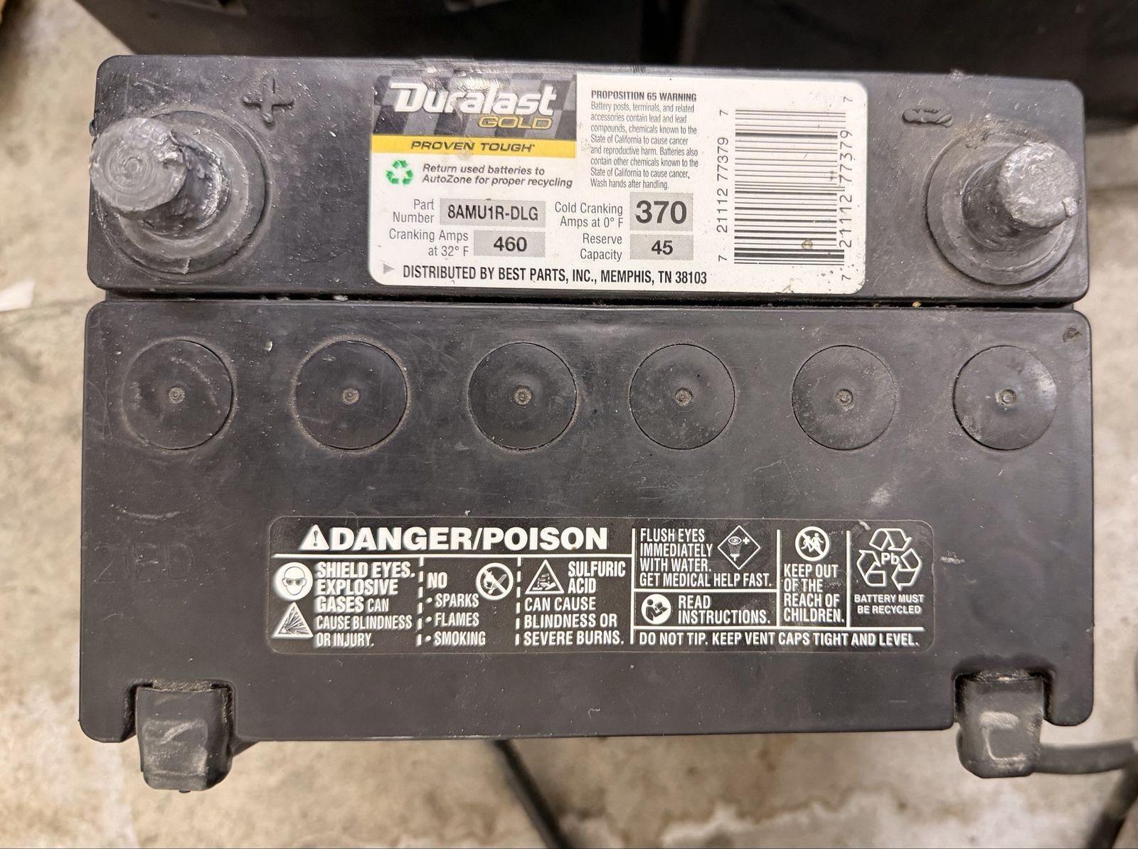 Battery U1R Duralast Gold 8AMU1R-DLG Car Battery - 460 Cranking Amps, 370 Cold Cranking Amps