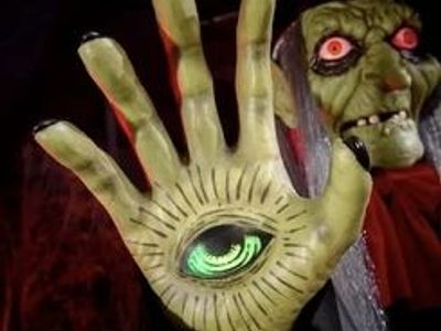 Halloween Evil Eye Spellcasting Witch Animatronic Gravestone Cemetery Statue Yard Home Decor Decoration Prop