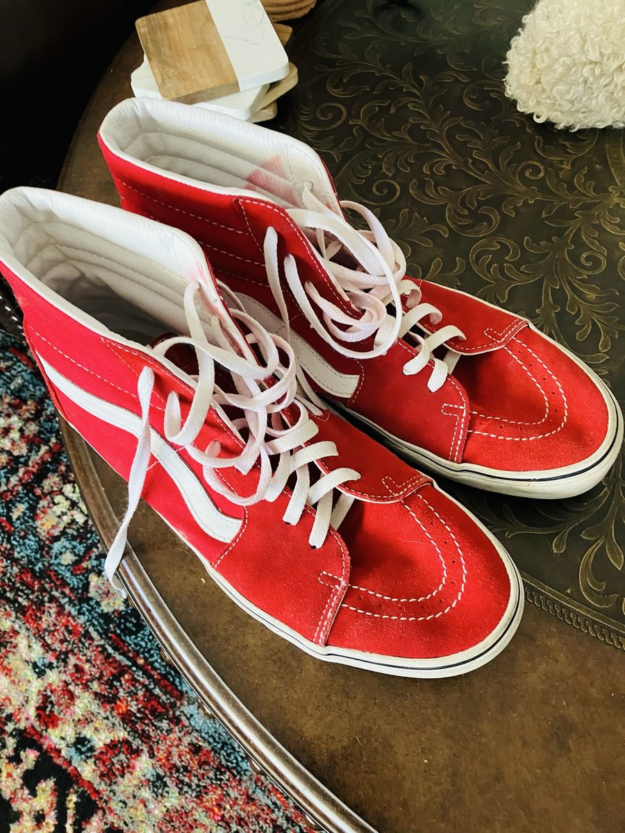 Vans Sk8-Hi Red Suede/Canvas Men's High-Top Sneakers - Classic Sidestripe Design