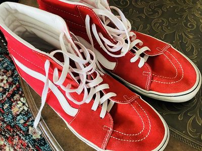 Vans Sk8-Hi Red Suede/Canvas Men's High-Top Sneakers - Classic Sidestripe Design