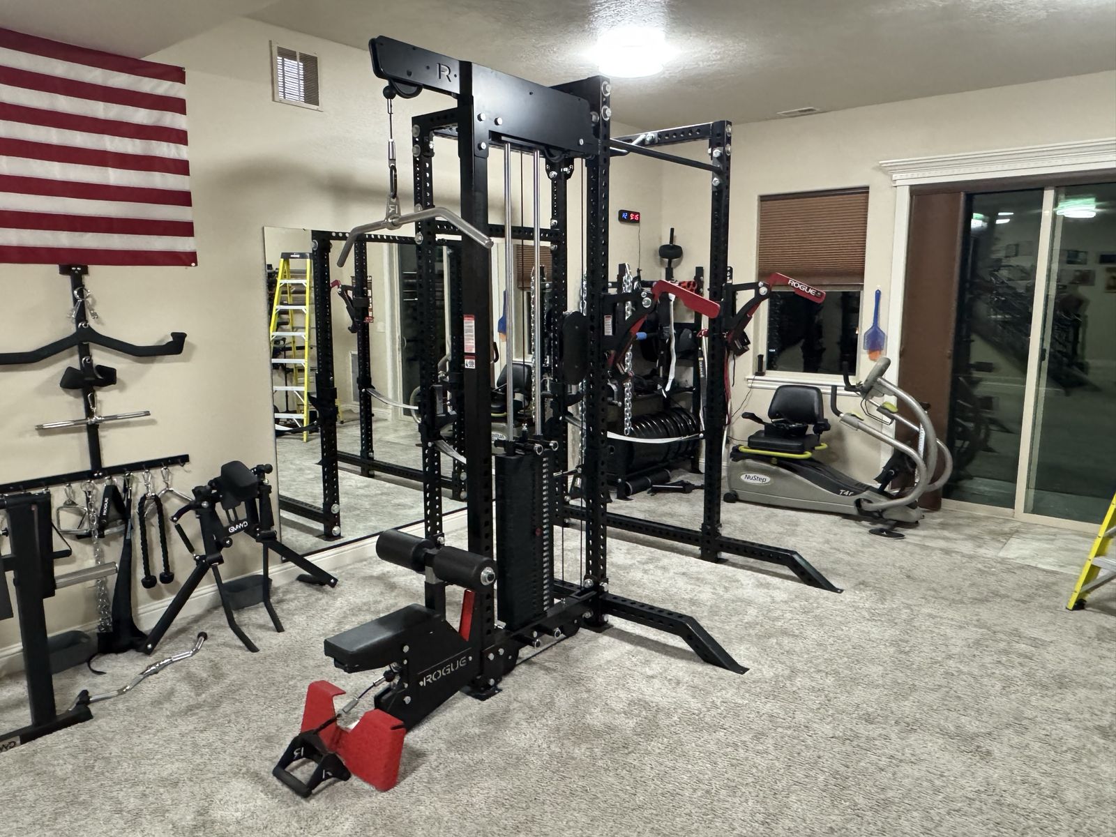 Rogue Fitness RM-4 Monster Power Rack with Lat Pulldown/Low Row/Lat Pulldown cable stack Attachment - Home Gym Set