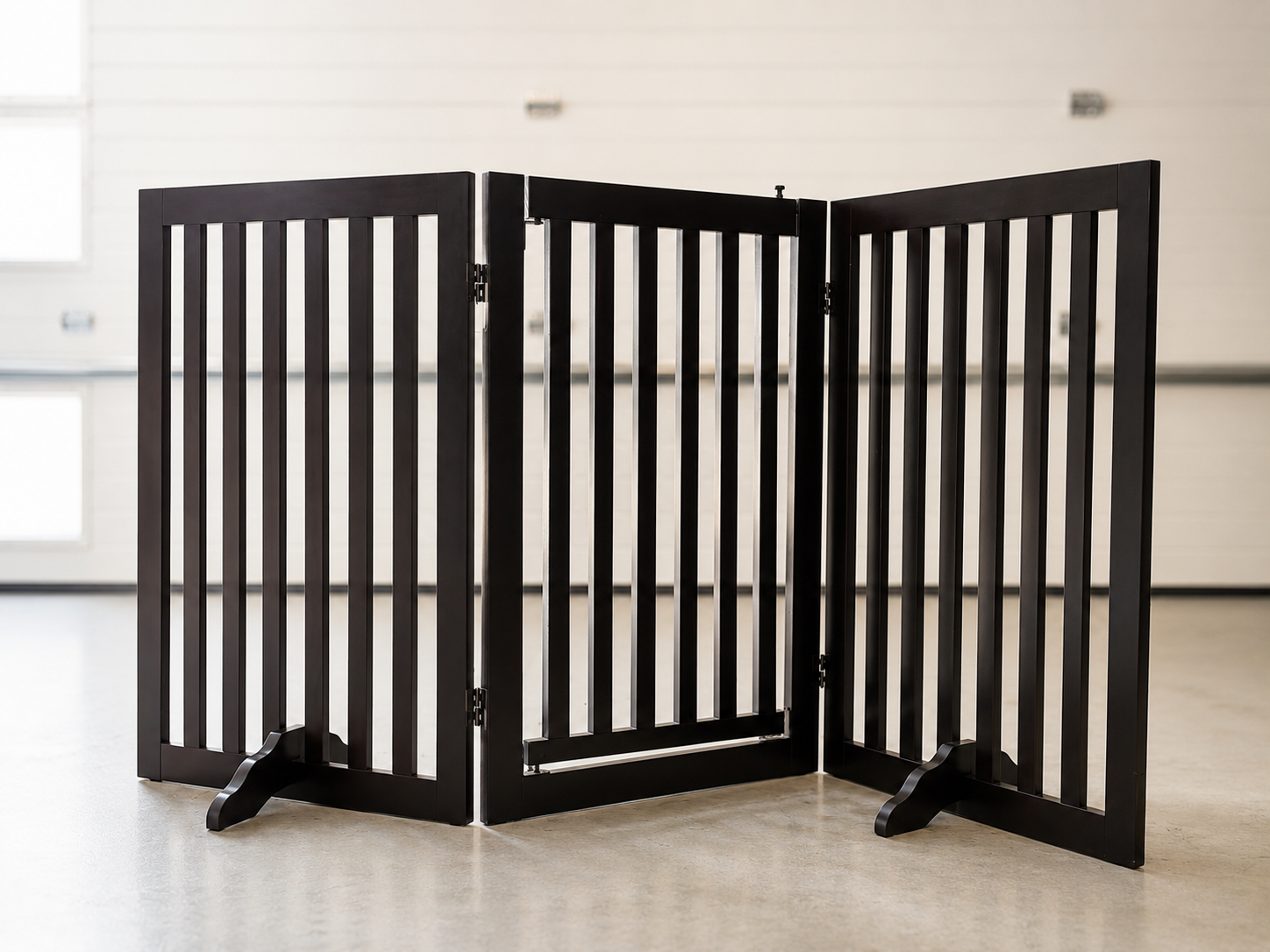 3-Panel Freestanding Wooden Pet Gate with Walk-Through Door – $45/Gate