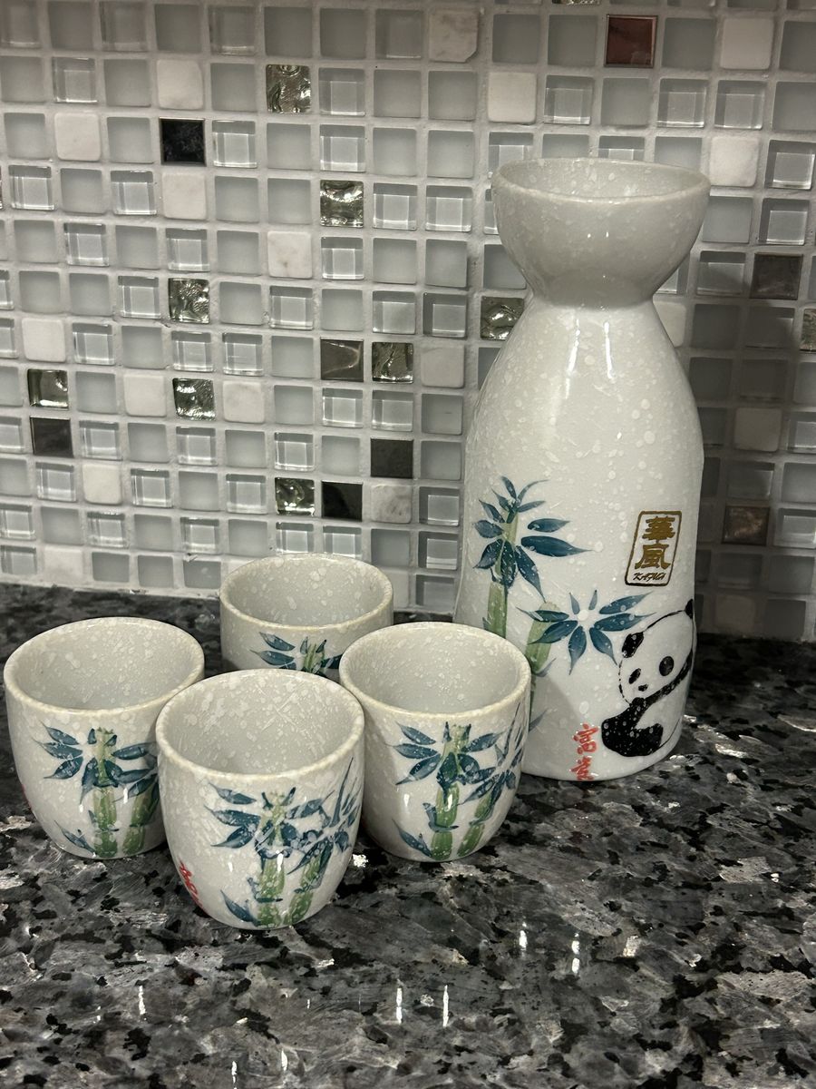 Sake Set, Ceramic, Pottery, Handmade, Panda Bear a