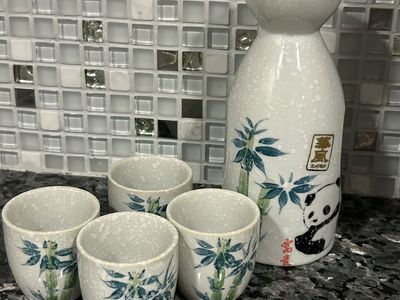 Sake Set, Ceramic, Pottery, Handmade, Panda Bear a