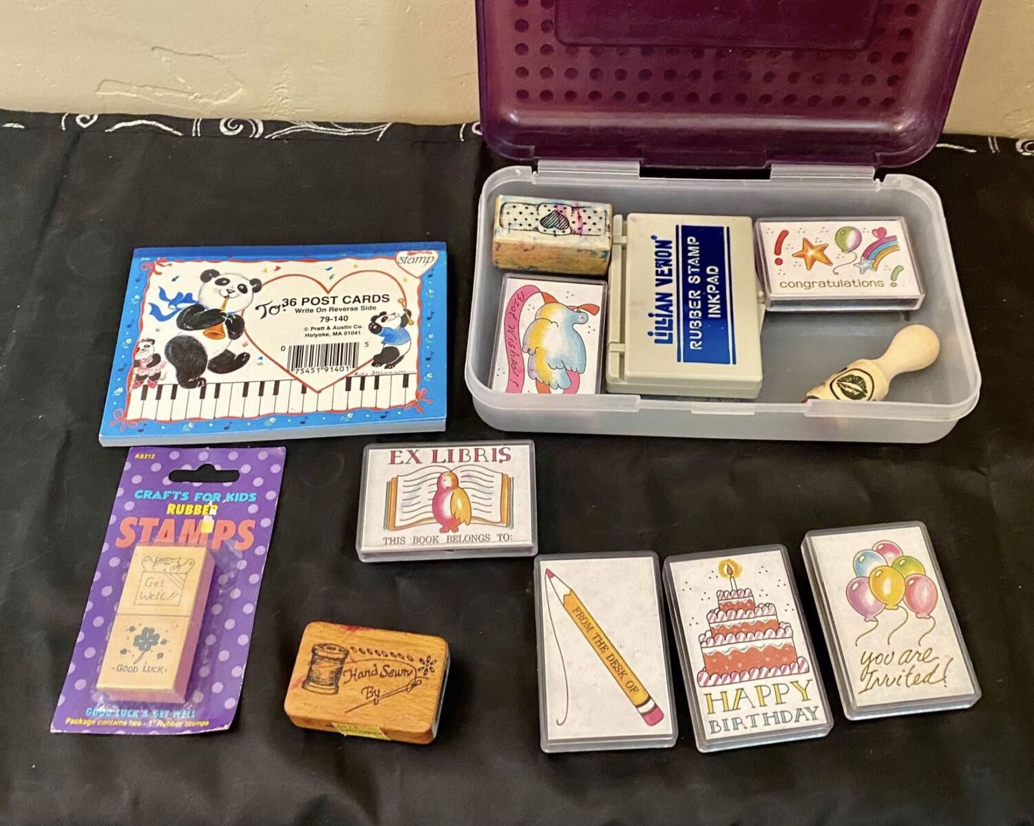 Great Stamp Set - Happy Birthday- Party Invite- Book Belongs To - Stamp Pad-Cards- And MORE See PICS