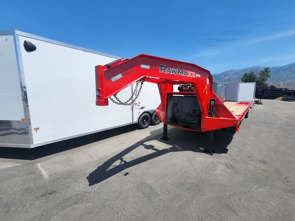 2026 RawMaxx 34' HTX Gooseneck 24K with Hydraulic Tail Equipment Flatbed Trailer