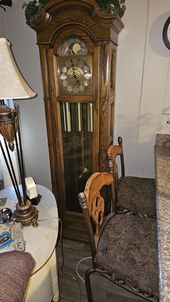 Classic Wooden Grandfather Clock with Chimes and Moon Phase Dial