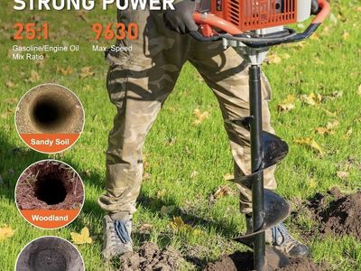 72CC Auger Post Hole Digger, 2 Stroke Gas Powered