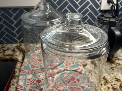 Set of 2 Clear Glass Canister Jars with Lids - Food Storage, Kitchen Organization