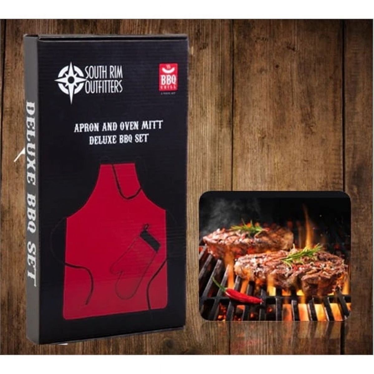 South Rim Outfitters Red Apron & Oven Mitt Deluxe BBQ Set
