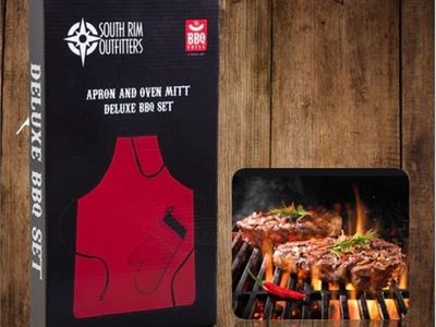 South Rim Outfitters Red Apron & Oven Mitt Deluxe BBQ Set