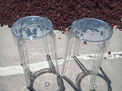 Pair of 'Charles Ghost' transparent acrylic stools by Phillipe Starck for Kartell
