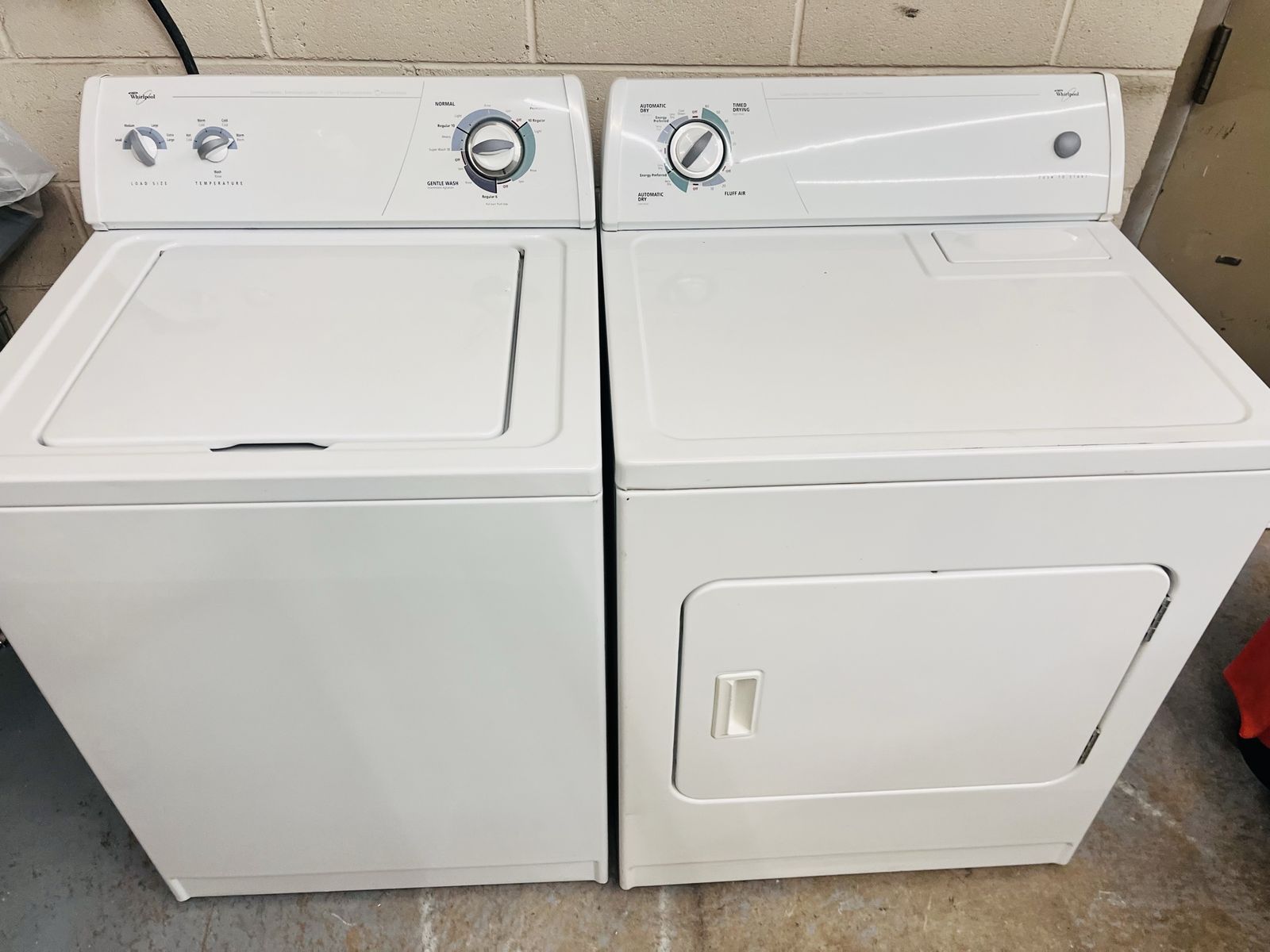 Heavy duty whirlpool washer and dryer set