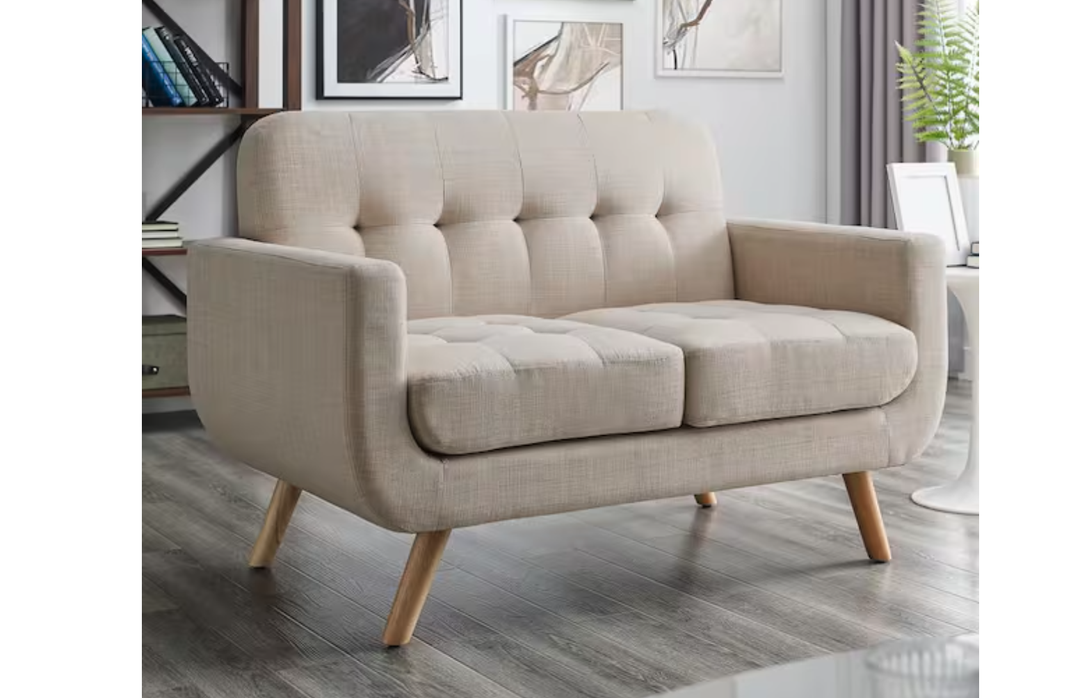 New 2-Seater Cushion Loveseat with Solid Rubberwood Legs in Beige 49.25 inches