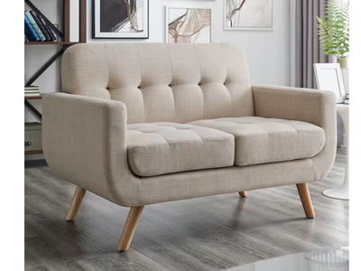 New 2-Seater Cushion Loveseat with Solid Rubberwood Legs in Beige 49.25 inches