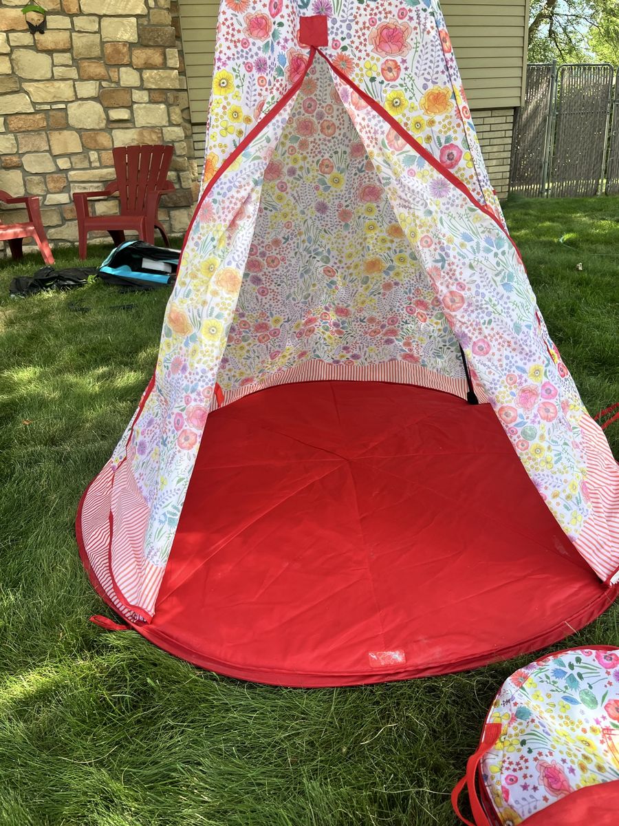 Floral Print Kids Play Tent Teepee with Red Base