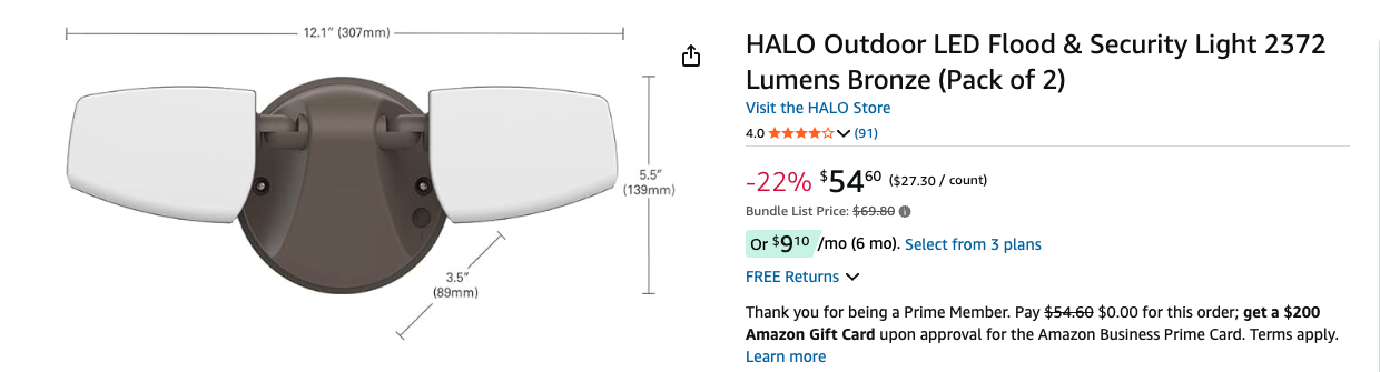 HALO Outdoor LED Flood & Security Light 2372 Lumens Bronze (Pack of 2)