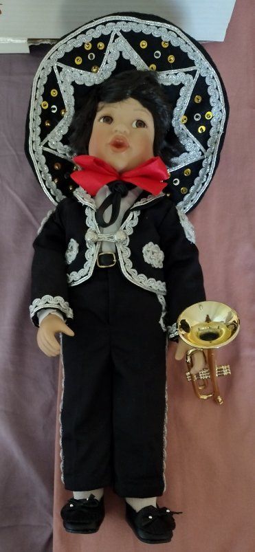 Nancy Leslie "Jose" Mariachi Porcelain Doll with Trumpet & Stand, Collector's Item
