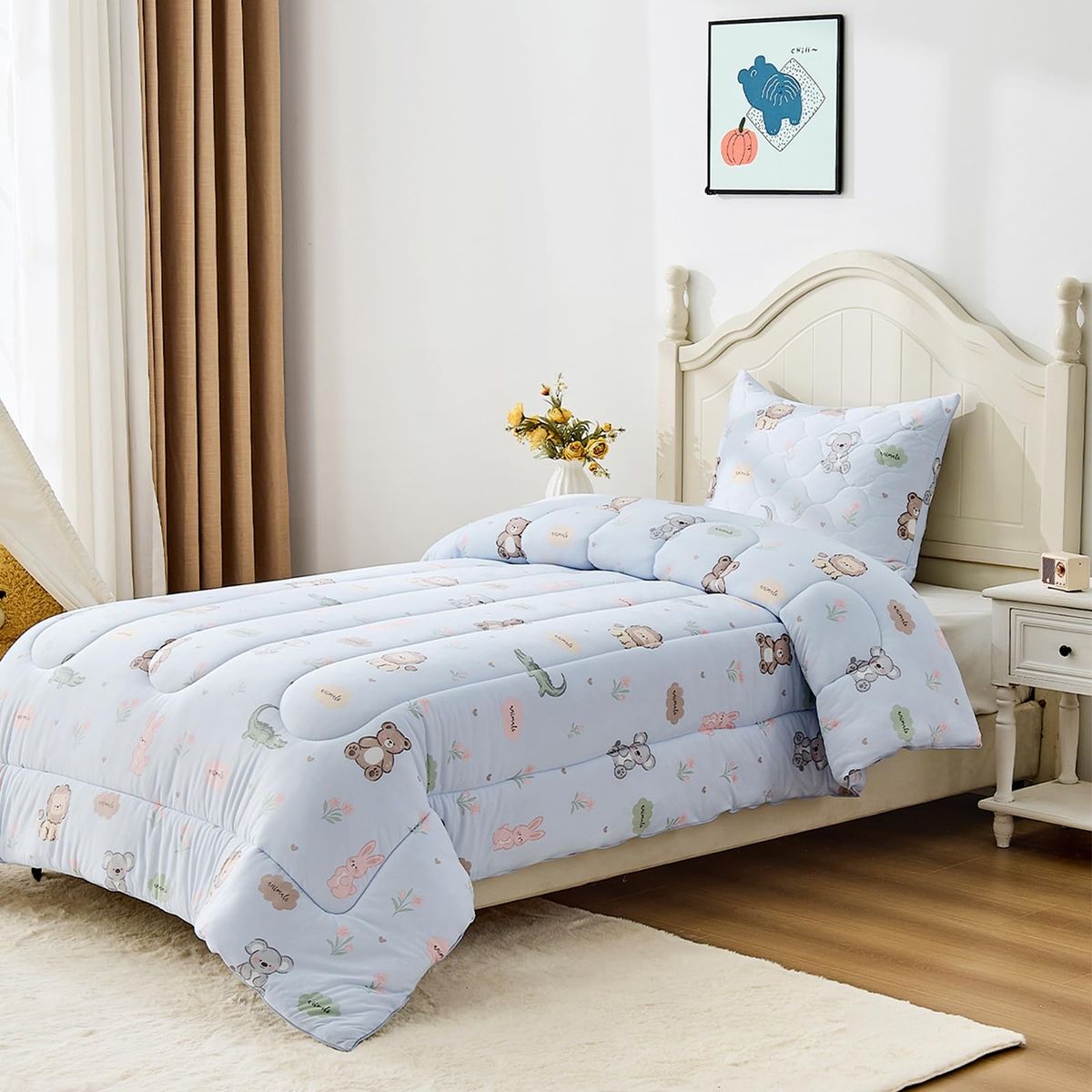Bestier Kids Twin Comforter - Sorona Aura Eco-Efficient, Animal Print, Blue