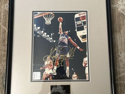 14.5 x 16.5 Hand Signed Karl Malone Autographed Framed & Matted Photo Utah Jazz #32 NBA & comes with COA.