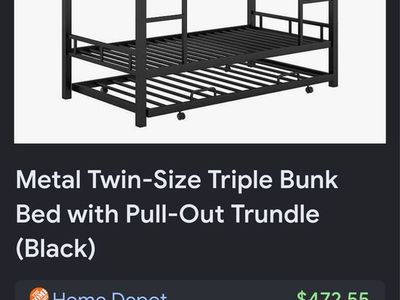 Merax Black Metal Twin Size Triple Bunk Bed with Pull-Out Trundle & 2 Ladders