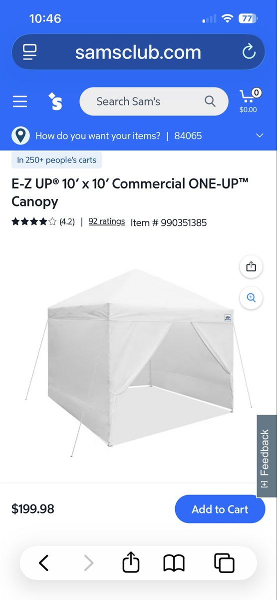 E-Z UP 10' x 10' Commercial Canopy - White, adjustable Height Options, 10' Max Peak Height