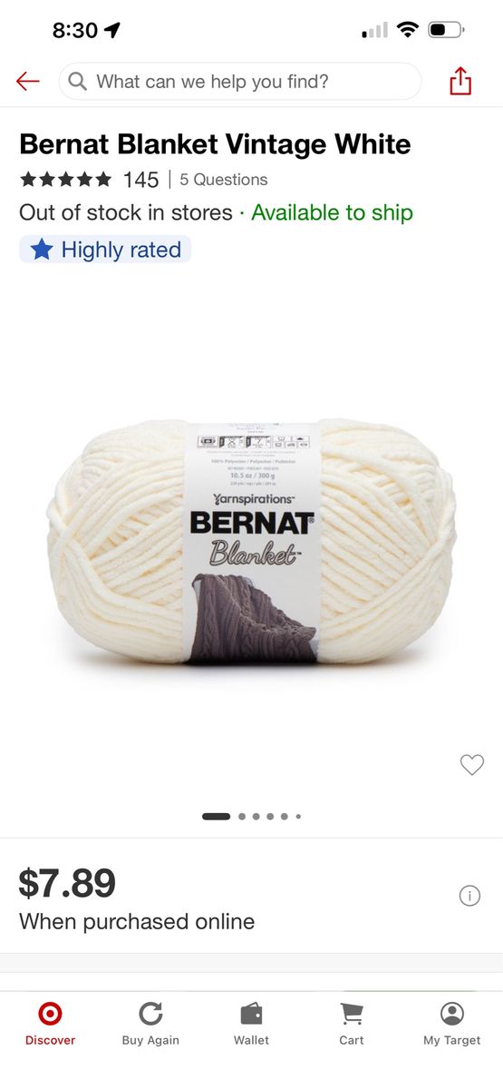 Bernat Blanket Yarn in Vintage White - 10.5 oz / 300g, 100% Polyester for Cozy Projects