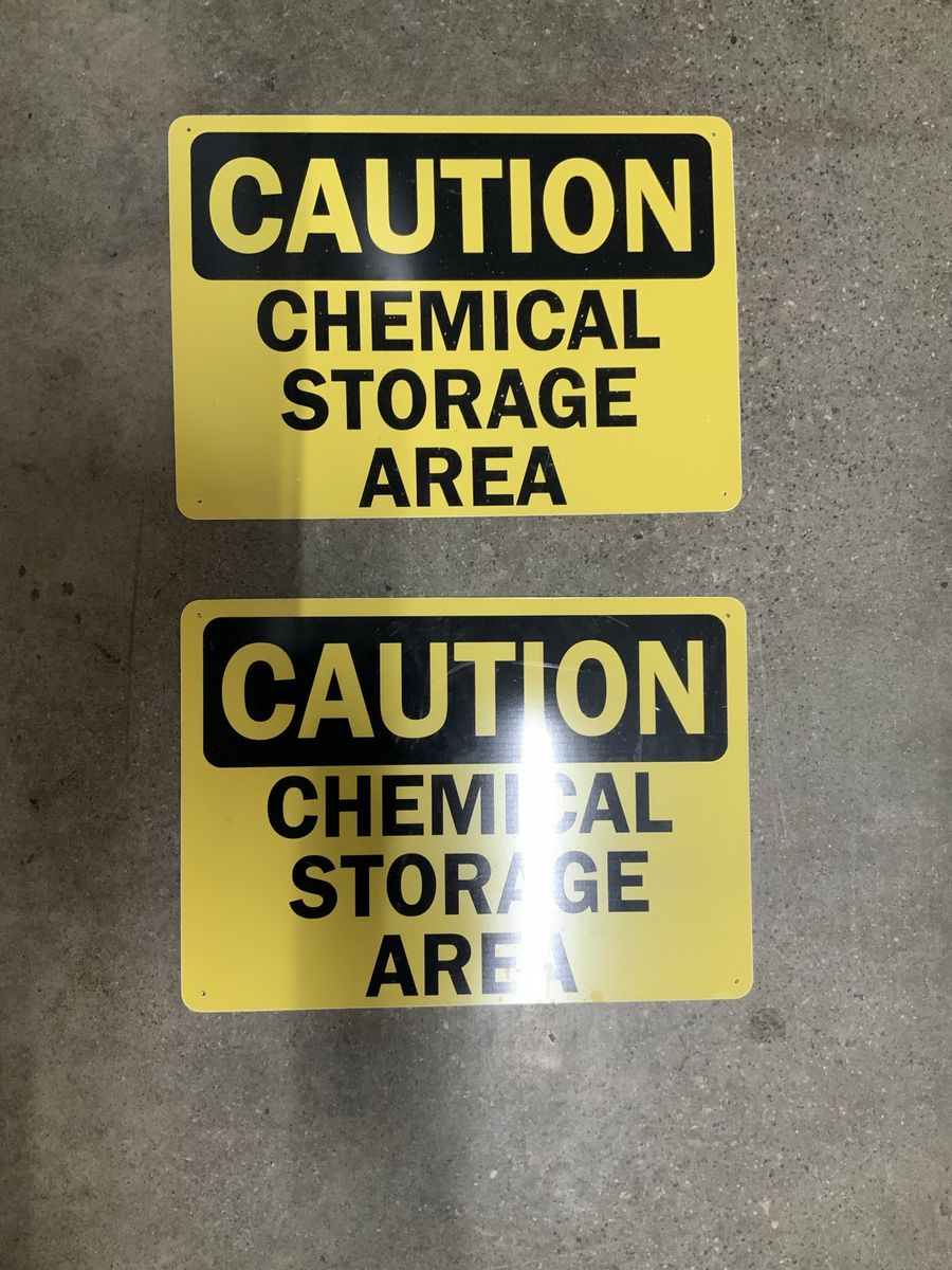 2x CAUTION Chemical Storage Area Sign Yellow & Black Industrial Safety Signs