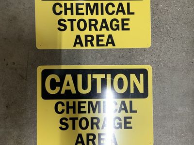 2x CAUTION Chemical Storage Area Sign Yellow & Black Industrial Safety Signs