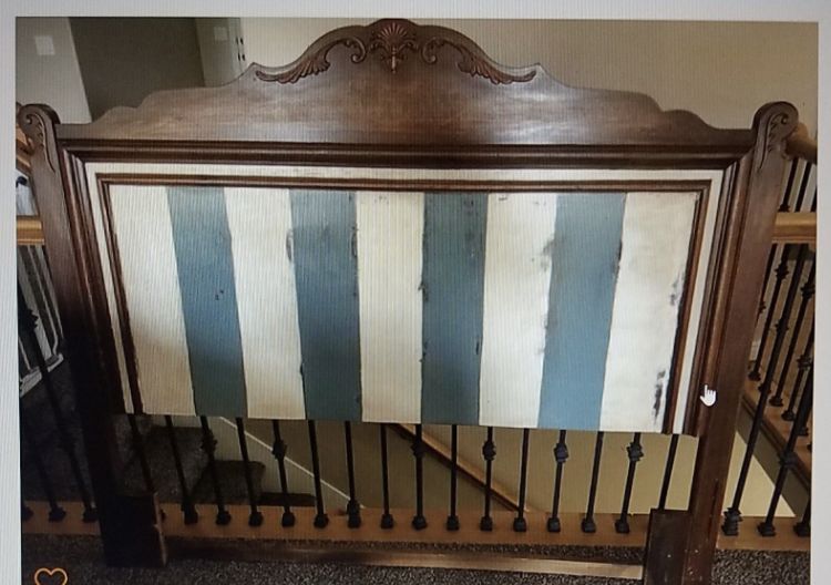 Solid Wood headboard- Dark wook, Blue, Cream