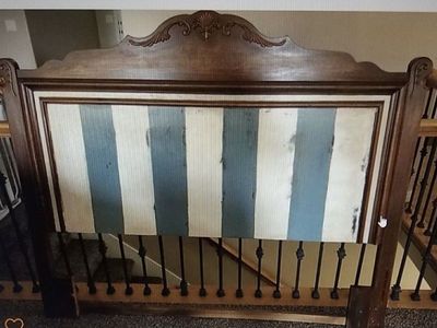 Solid Wood headboard- Dark wook, Blue, Cream